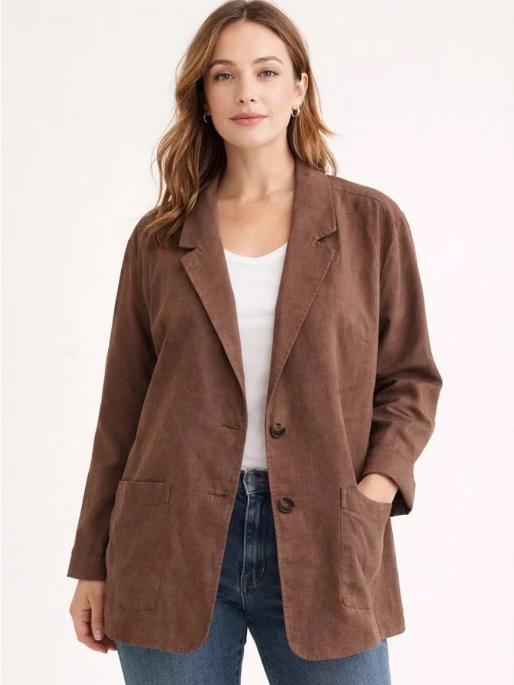 Marine Layer Women's Brown Linen-Blend Blazer Size Small